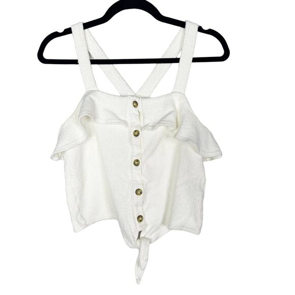 Madewell Texture & Thread Small White Ruffle Tie Front Tank Cotton Button Front - Picture 1 of 11